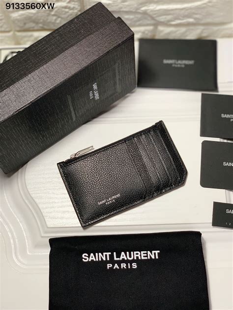 ysl men's leather dark grey long wallet coin case|YSL card holder.